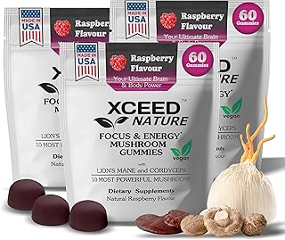 Lions Mane & Cordyceps Mushroom Gummies - 10in1 Supplement - for Focus, Energy, Mood, Memory & Clarity (3 Pack)