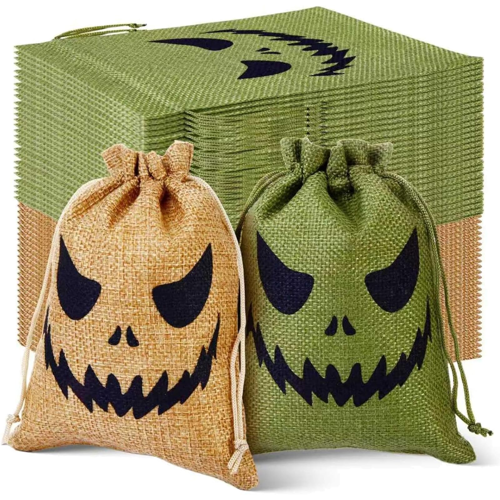 12pcs Trick or Treat Bags Hessian Halloween Bags Gift Pumpkin Face Print