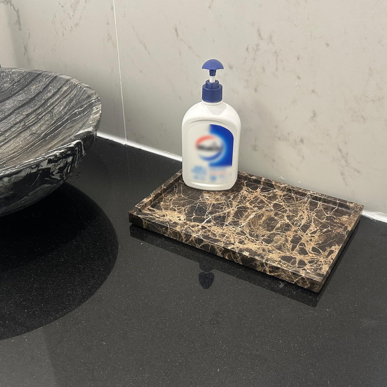 Natural Marble Tray for Bathroom Countertop, Dark Brown Marble Stone Tray for Kitchen Counter (Coffee Net, 12" x 8") - Image 5