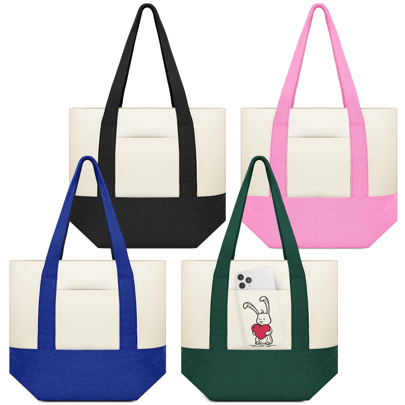 Amylove Mini Canvas Tote Bag with Pockets Duty Canvas Sublimation Blank Small Bag Mini Reusable Tote for Crafts DIY