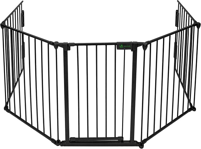 VOUNOT 5 Panel Metal Fire Guard, Hearth Gate, Dog Gate Pet Safety Barrier Indoor, Foldable Grille Extra Wide 300 cm with Mounting Kit, Black
