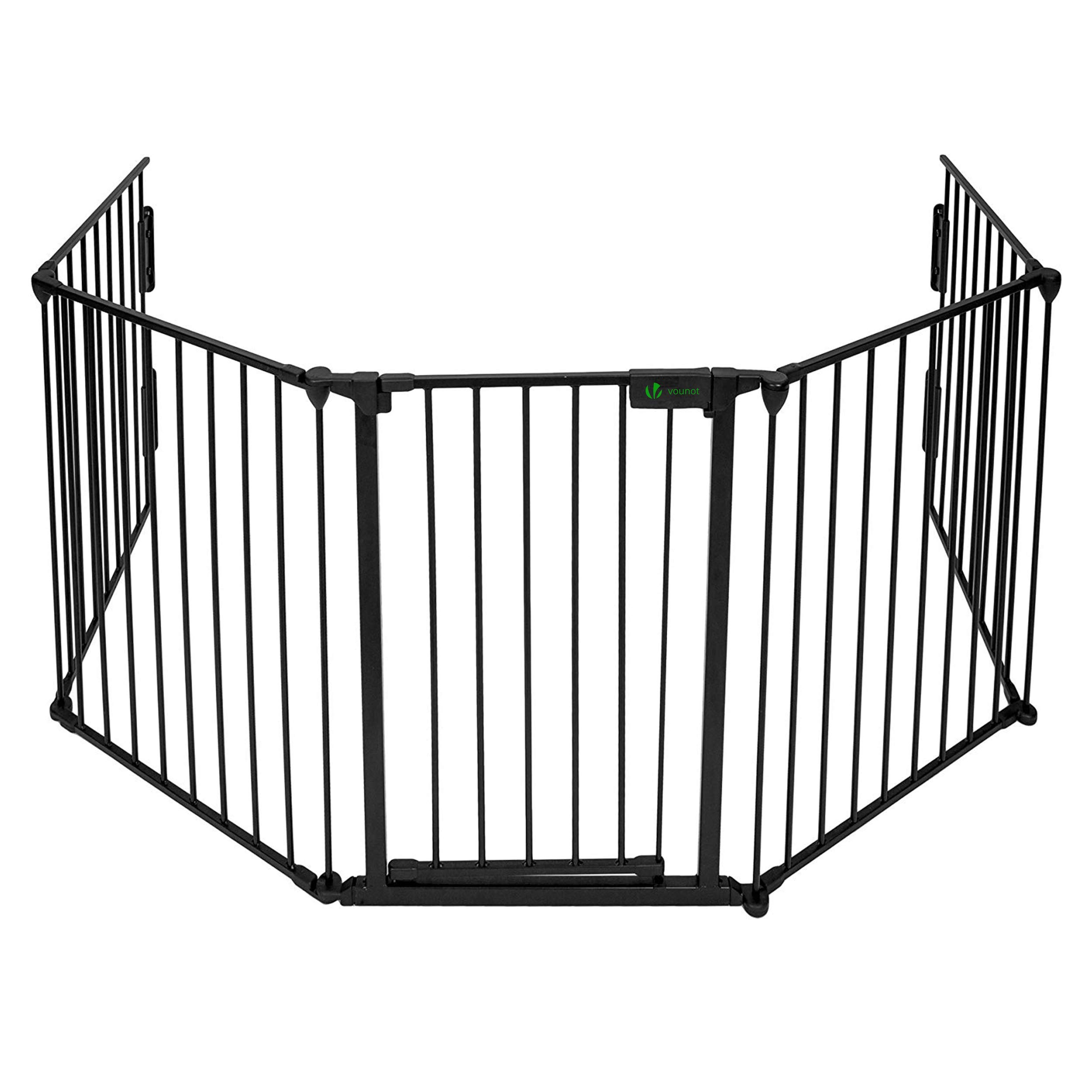 VOUNOT® 5 Panel Metal Fire Guard, Hearth Gate, Dog Gate Pet Safety Barrier Indoor, Foldable Grille Extra Wide 300 cm with Mounting Kit, Black