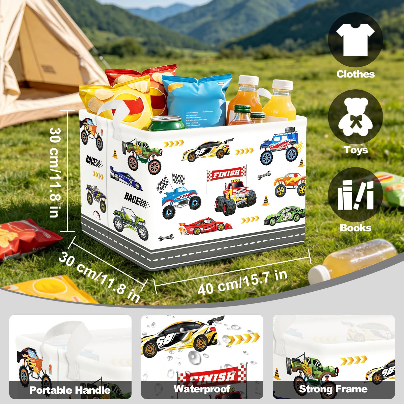 Clastyle Ceste Biancheria Bambini Auto Cestino Giocattoli Vestiti Impermeabile per Ragazzo Cestino Portaoggetti per Bagno Cameretta Bucato, Camion Mostruoso, 40x30x30 cm