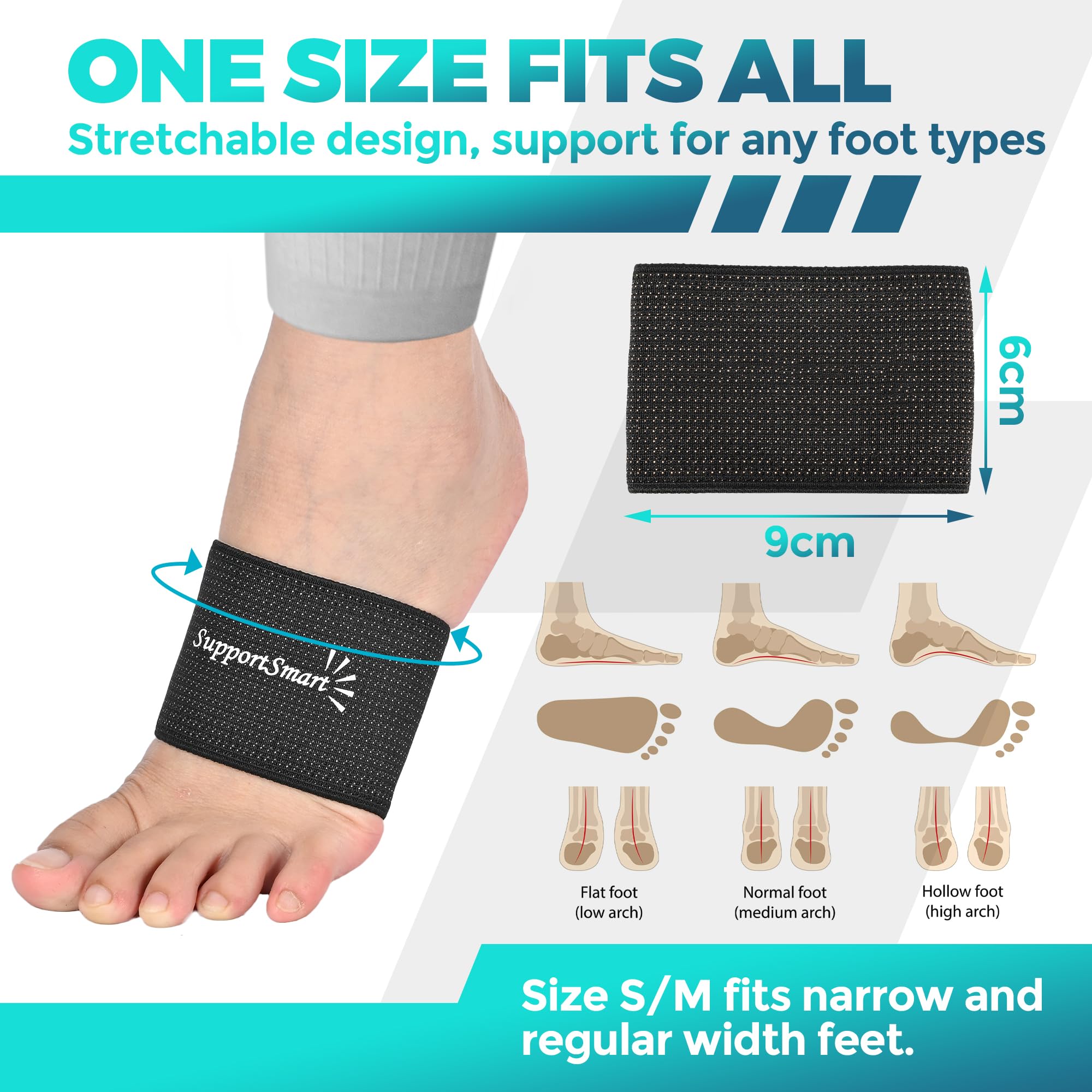 SUPPORTSMART Arch Smart Copper Infused Arch Support Sleeve – Compression Brace for Plantar Fasciitis, Flat Feet, Foot Pain Relief, Heel Spurs, Arch Support Bands for Women & Men (Beige, One Size)