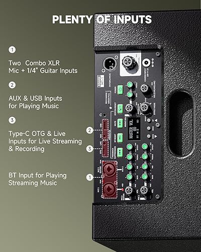 Miniatura 3 de Donner Sistema PA portátil MT-1, amplificador de sonido de altavoz BT inalámbrico de 300 W, uso al aire libre de 4-6 horas, con dos agudos de 2.5
