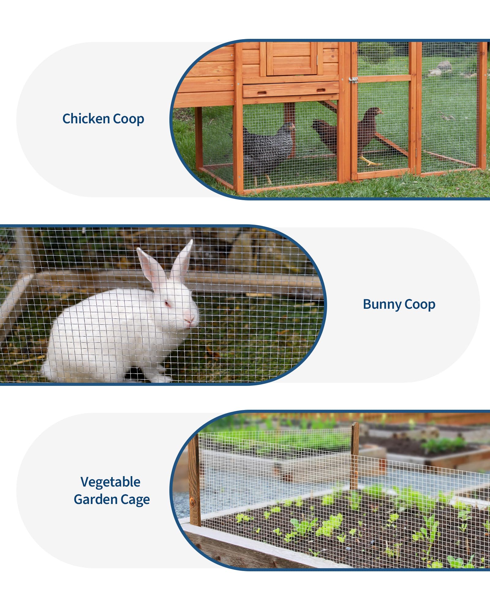 Grillage de jardin galvanisé – Maille carrée 1/2 pouce, 19Ga, rouleau métallique robuste – Parfait pour enclos à poules, cages à lapin, clôtures extensionérieures – Protection plantes, aménagement