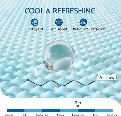 Miniatura 5 de Cubrecolchón de espuma viscoelástica de 3 pulgadas, con infusión de gel refrescante, tamaño individual, cubrecolchón de espuma de caja de huevos