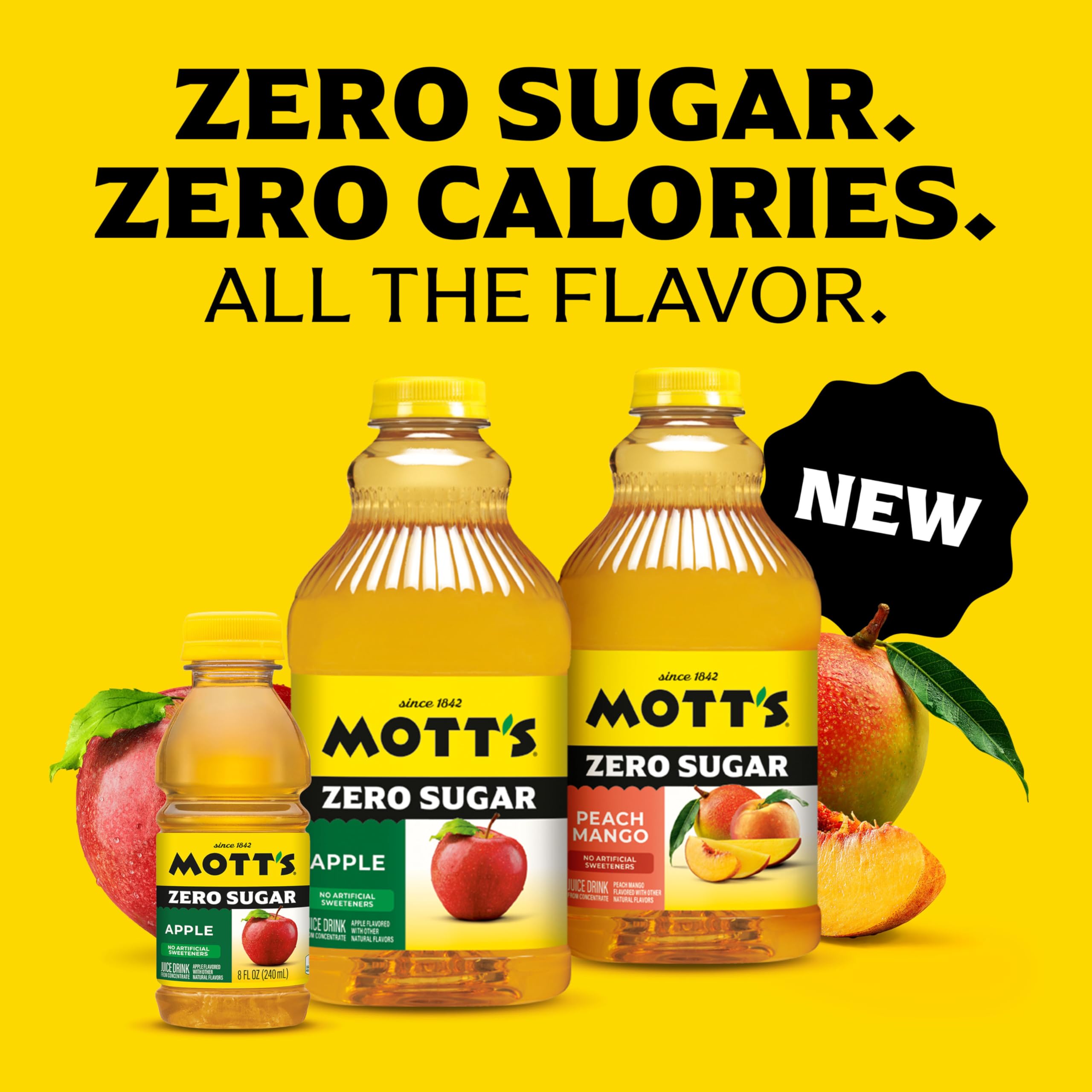 Mott's Zero Sugar Apple Juice Drink, 8 fl oz bottles, 24 Count (4 Packs of 6), Apple Flavor, Excellent Source of Vitamin C