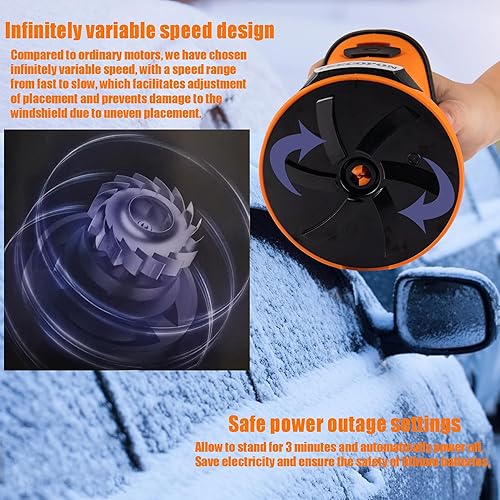 Vista 4 de Rascador de hielo eléctrico 3 en 1 para automóviles y hogar - Descongelador de mano inalámbrico, limpiador y pulidor, motor de 500 RPM, batería