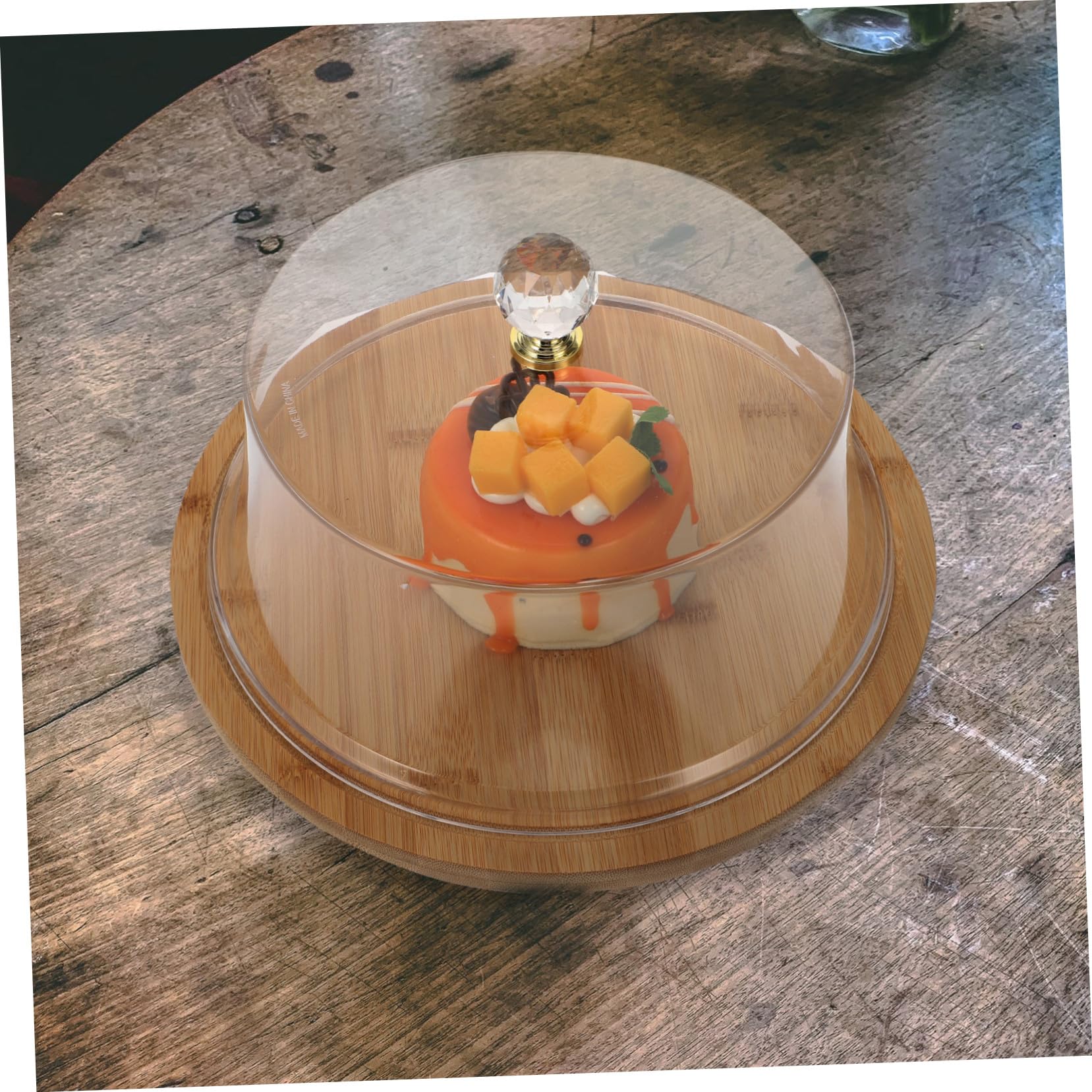 Healeved Cubierta de Pastel Tapa Acrílica Transparente y Base de Bambú, Cobertura para Alimentos, Plato para Servir Postres y Suministros de Cocina, Adecuado para Hogar y Eventos