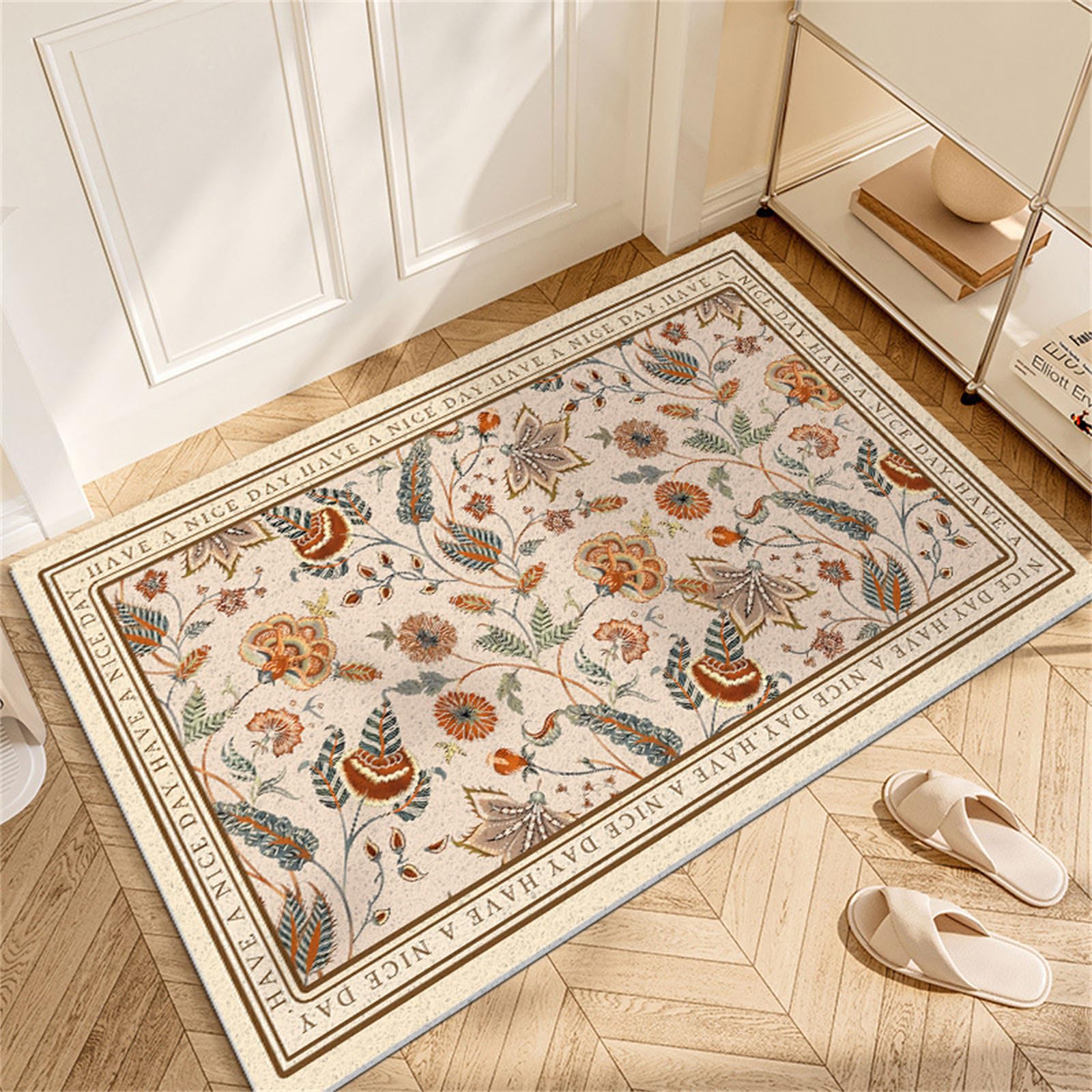 Paillasson extérieur entrée 80x120 cm tapis luffa PVC lavable Fleurs Nordiques