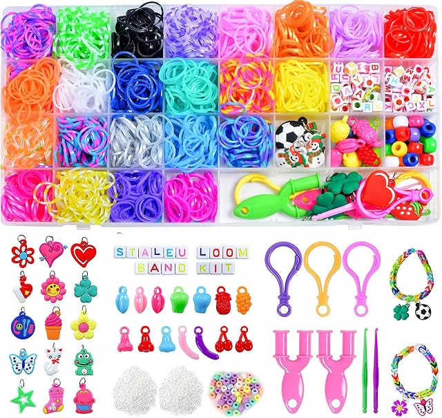 Loom Band Kit, Loom Bands Set with Charms Beads, 29 Grids Loom Bands Starter Kit Storage Case for DIY Refill Bracelet Making Craft Kits, X-mas Birthday Party Gift for Kids