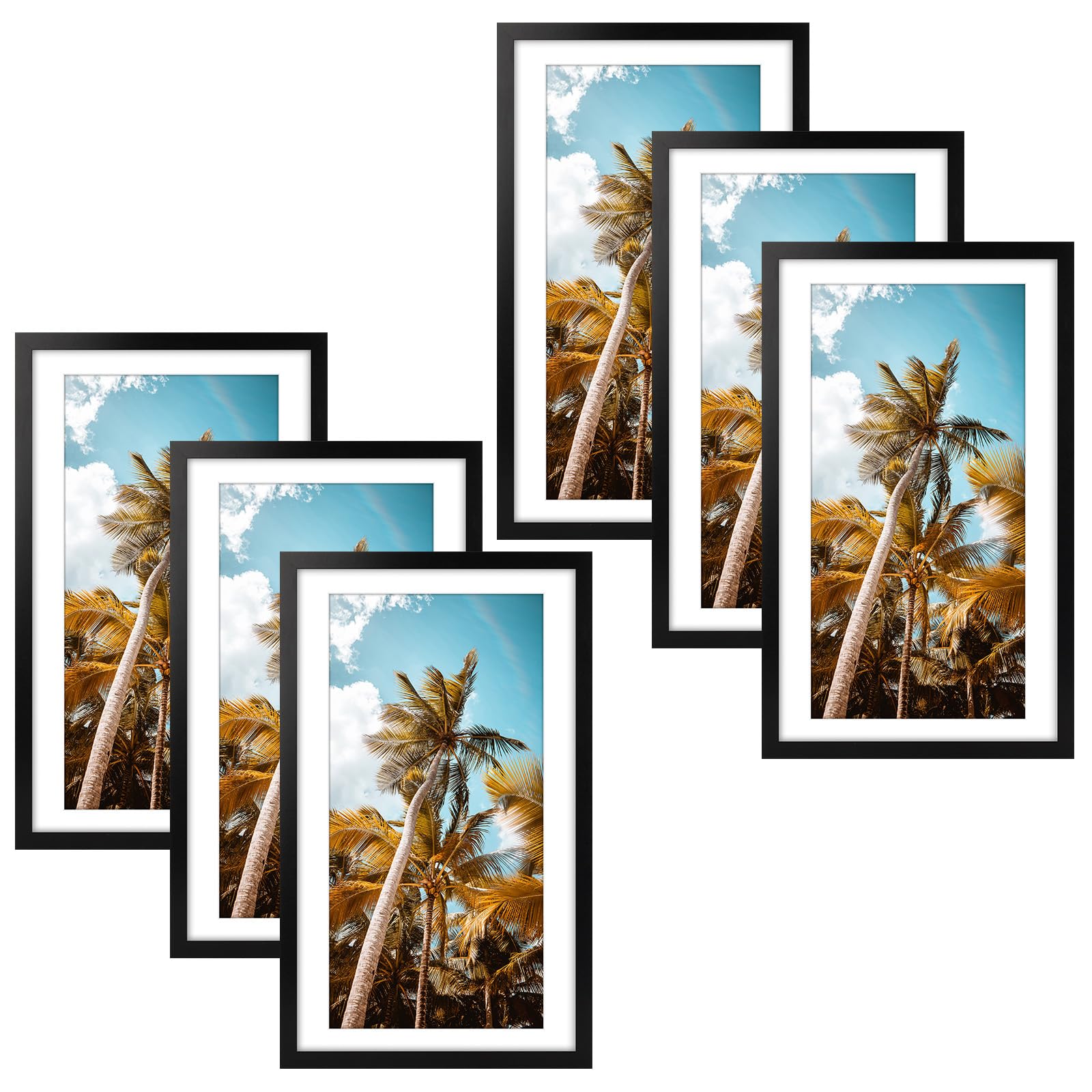 Frametory 6 Pack 14x24 Black Picture Frame with Real Glass Mat for 11x22