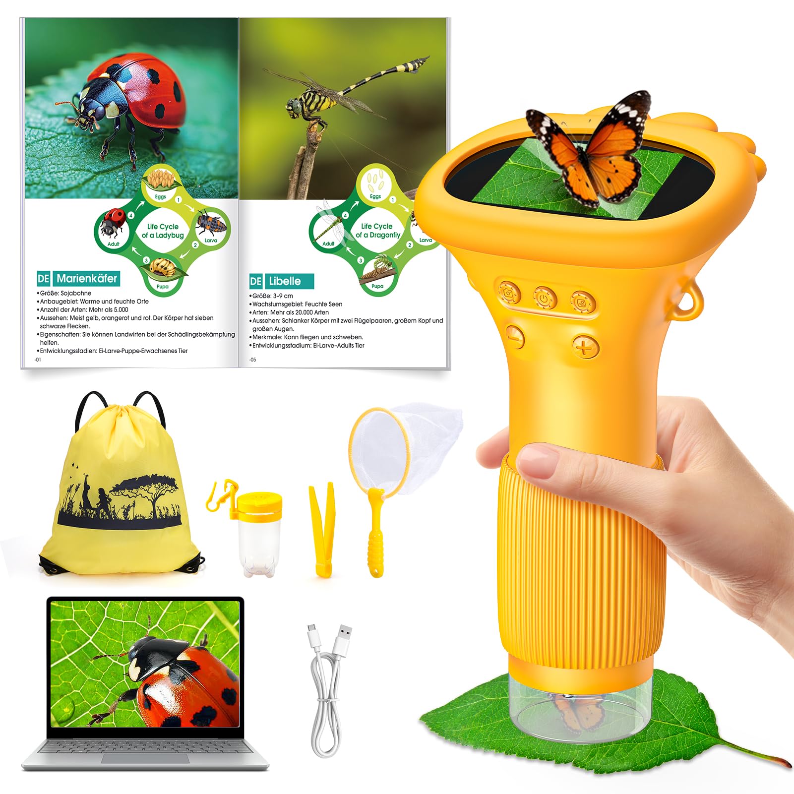 GeschenPark Handheld Kinder Mikroskop Outdoor Entdeckungs Set - Spielzeug ab 3-12 Jahre Jungen Mädchen - 2