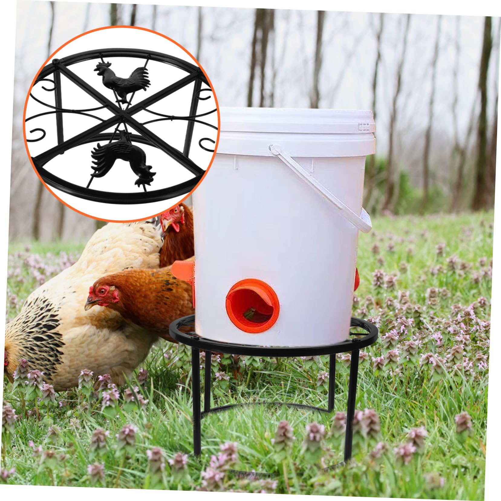 BESPORTBLE Supporto per Mangiatoia e Abbeveratoio Polli Design Rialzato Pratico in Ferro Nero Resistente e Funzionale per Allevamenti e Cortili Esterni