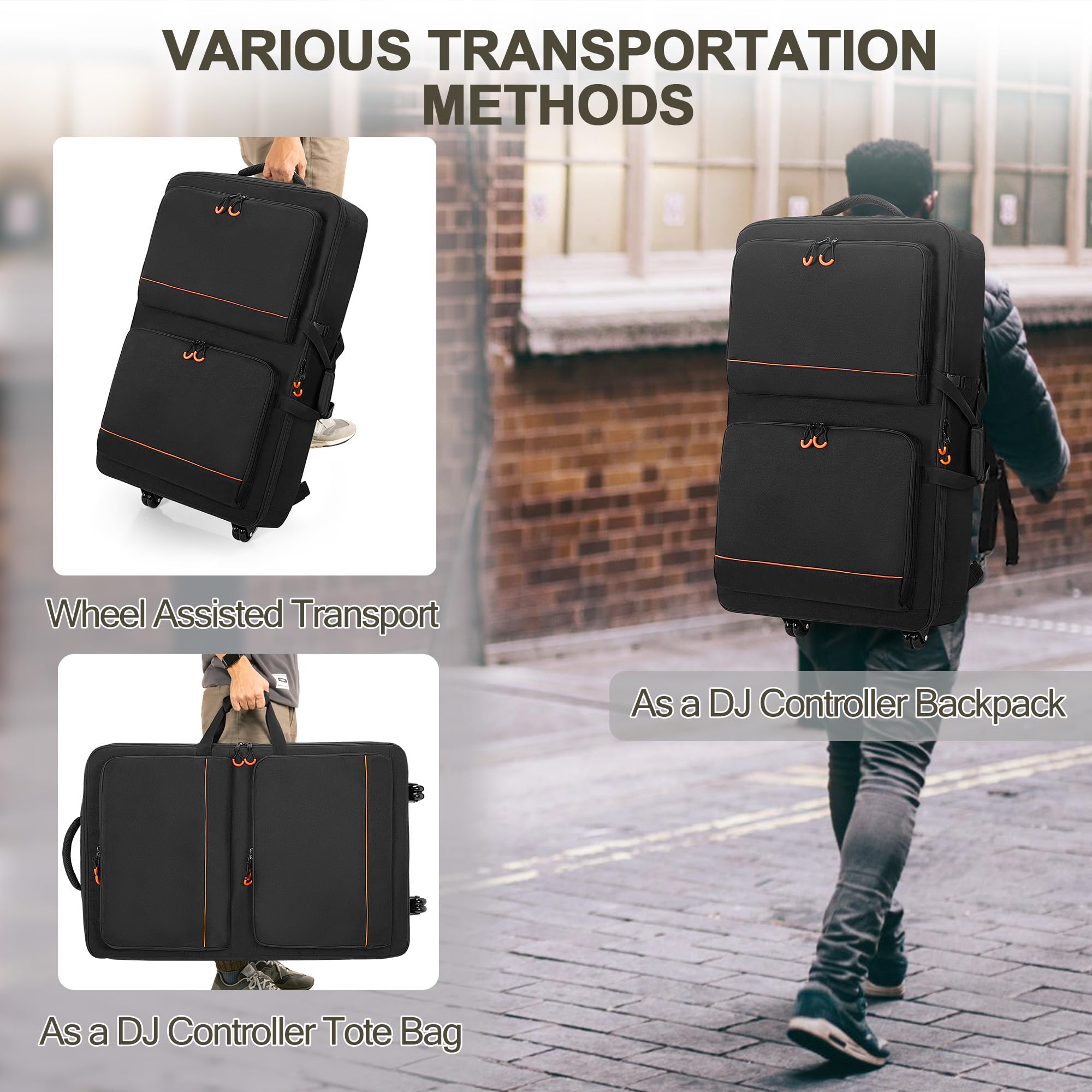 Rexmica Borsa da Trasporto per Controller DJ con Ruote, Compatibile con Pioneer XDJ RX2/ XDJ RX3/ XDJ-RX/DDJ-FLX10/ DDJ REV7/ DDJ 1000SRT, Zaino con Ruote Imbottito con 2 Tasche per DJ Mixer Accessori