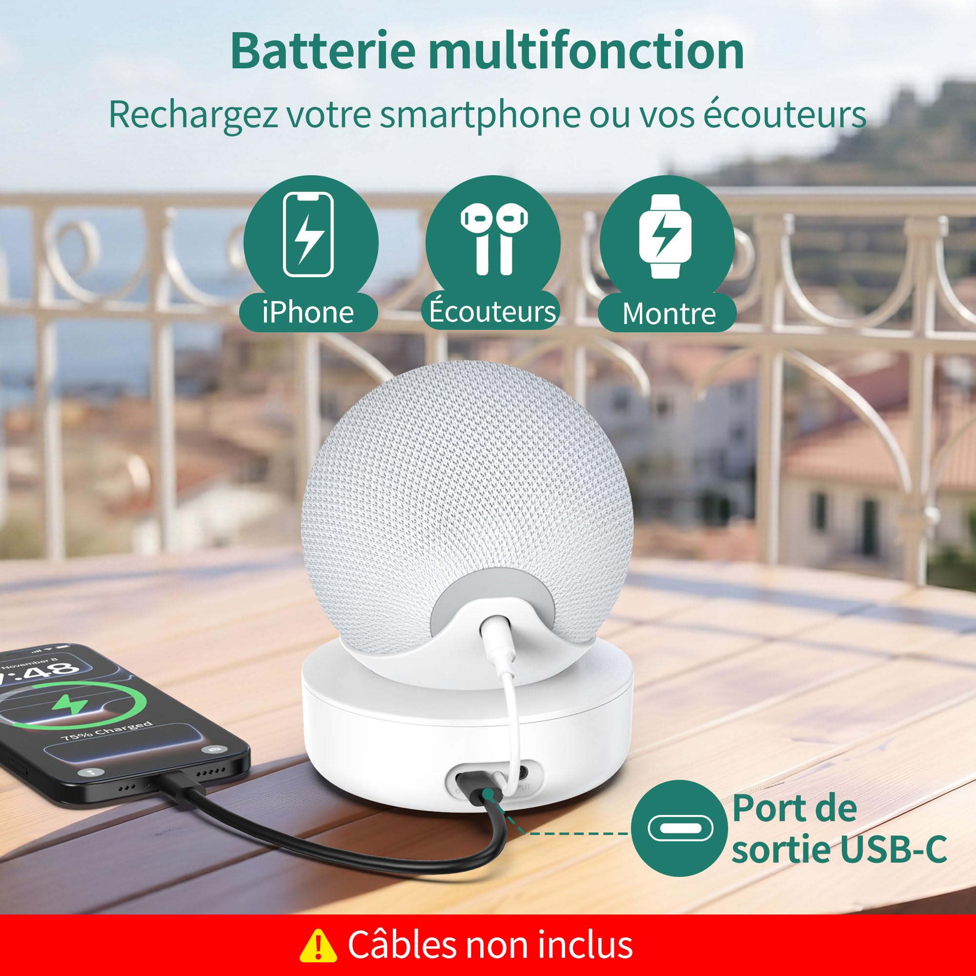 PlusAcc Batterie Dot Max et iPhone 15 Station de Recharge, Blanc