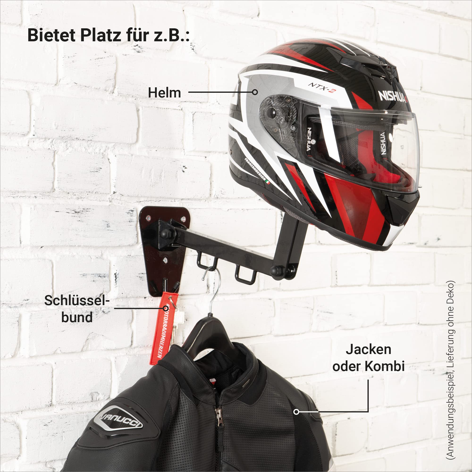 BUERPINKING Motorhelm muurbeugel, kapstok voor het ophangen van fietsersuitrusting, wandhouder voor jassen, hoeden, sleutels, jas, display organizer
