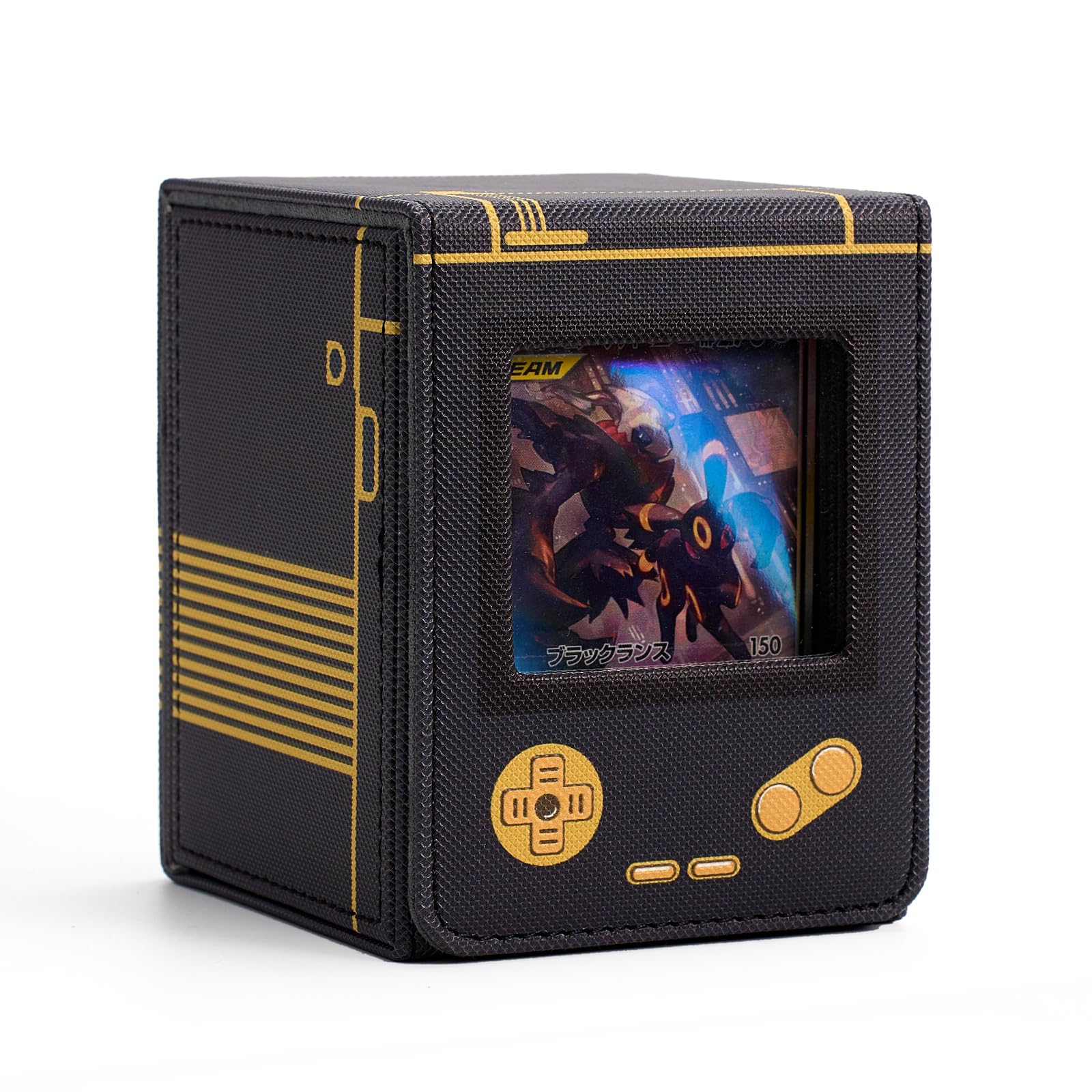 Venssu Retro Gaming Console MTG Deck Box with Commander Display, Card Deck Case Fit 120 Single Sleeved Cards, PU Leather Magnetic Card Storage Box with 2 Dividers, Compatible with TCG/PTCG (Black)