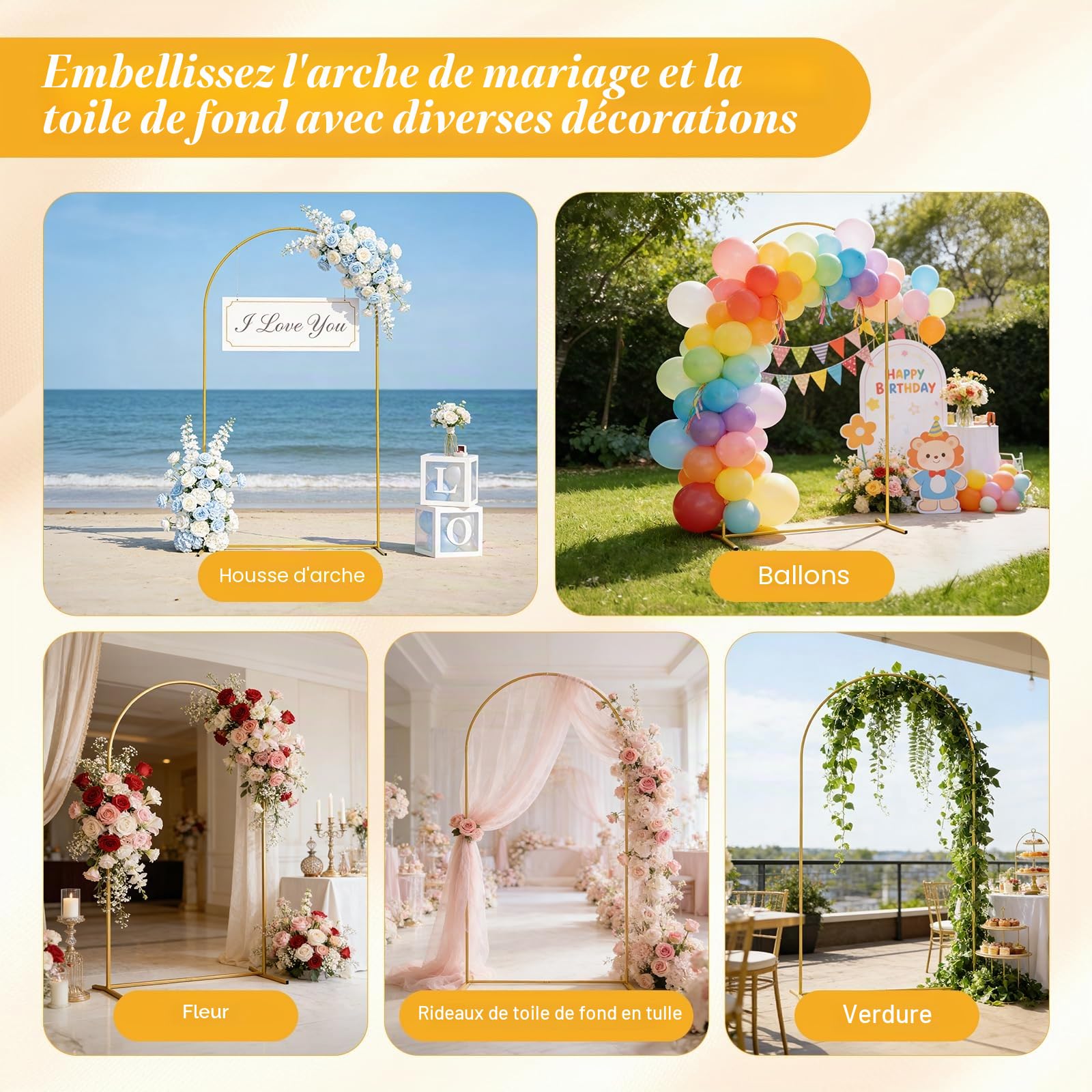 Support De Fond pour Arche De Mariage De 1,8-2,2 M,Arche en Métal