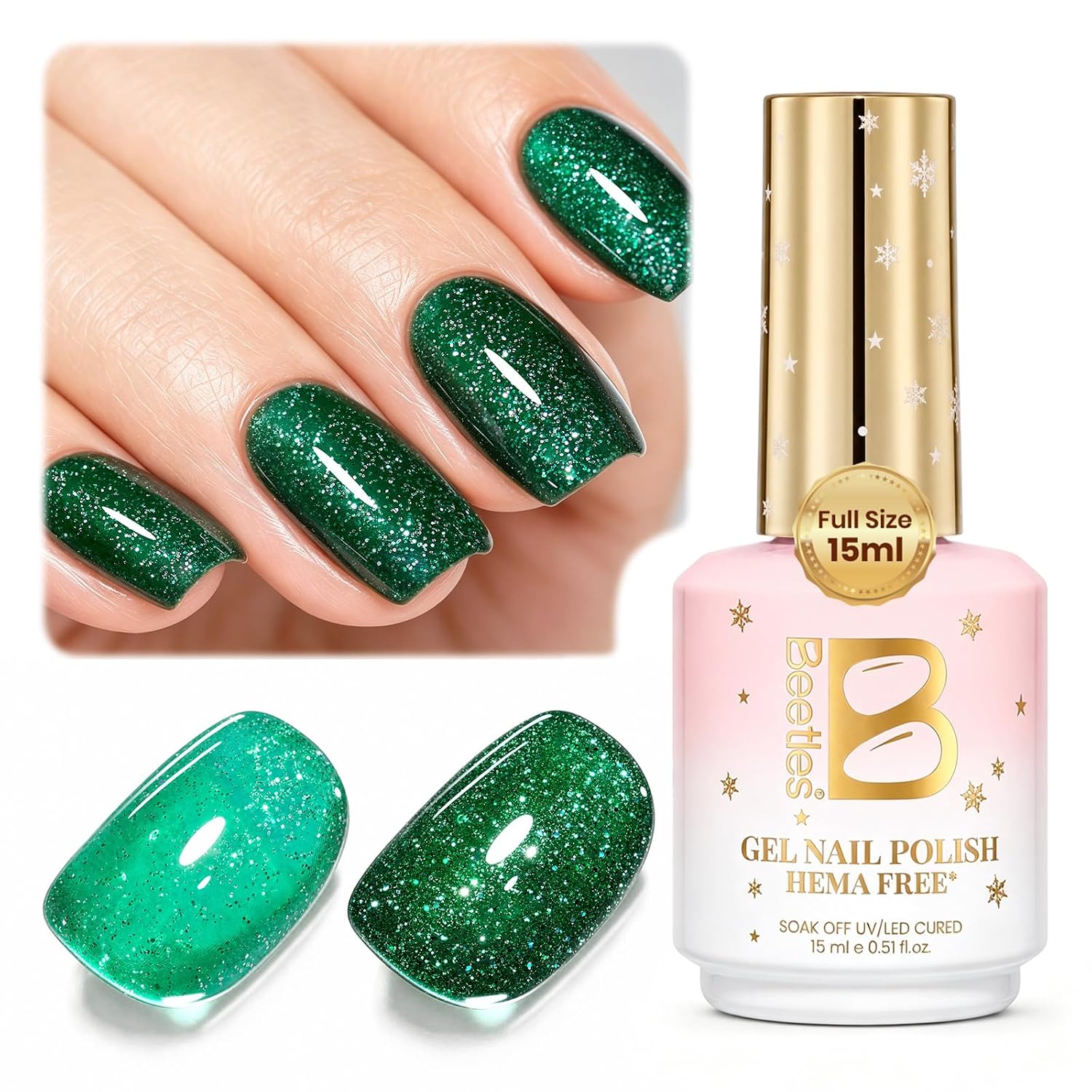 Beetles Green Glitter Gel Nail Polish, 15ML Emerald Green Color Gel