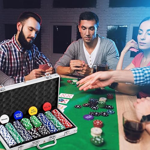 Miniatura 6 de Aoriher Juego de casino Blackjack, incluye 300 fichas de póquer, 10 tarjetas cortadas, 5 dados, fieltro de casino de doble cara, 1 barajador, 6
