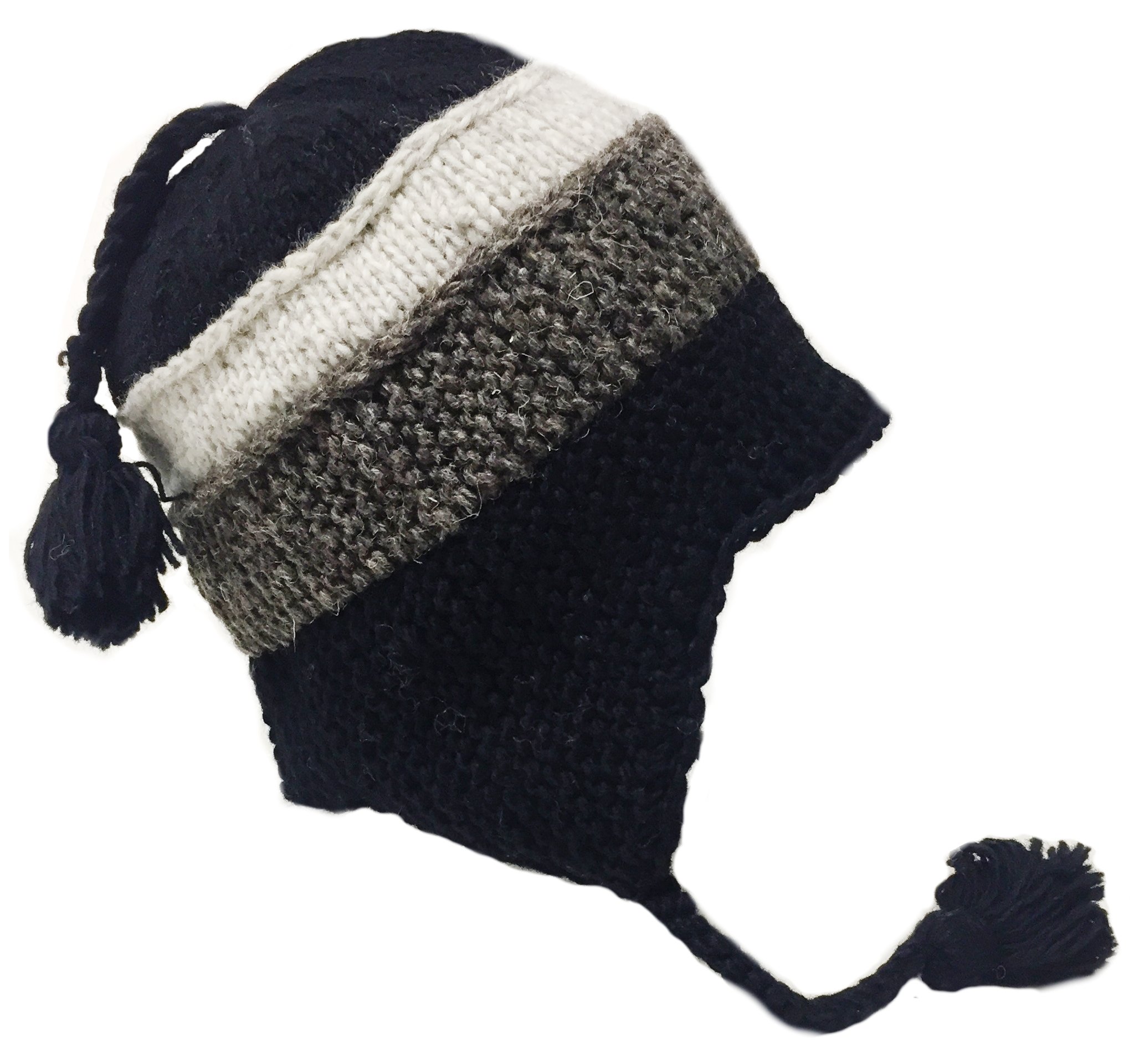 Nepal Hand Knit Sherpa Hat with Ear Flaps, Trapper Ski Wool