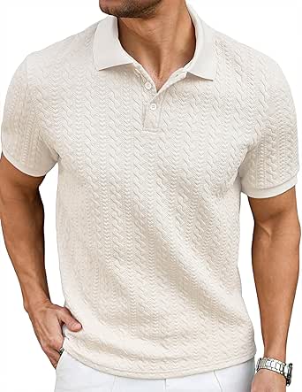 Men's Polo Shirt Casual Knit Ribbed Textured Short Sleeve T-Shirt for Summer and Golf