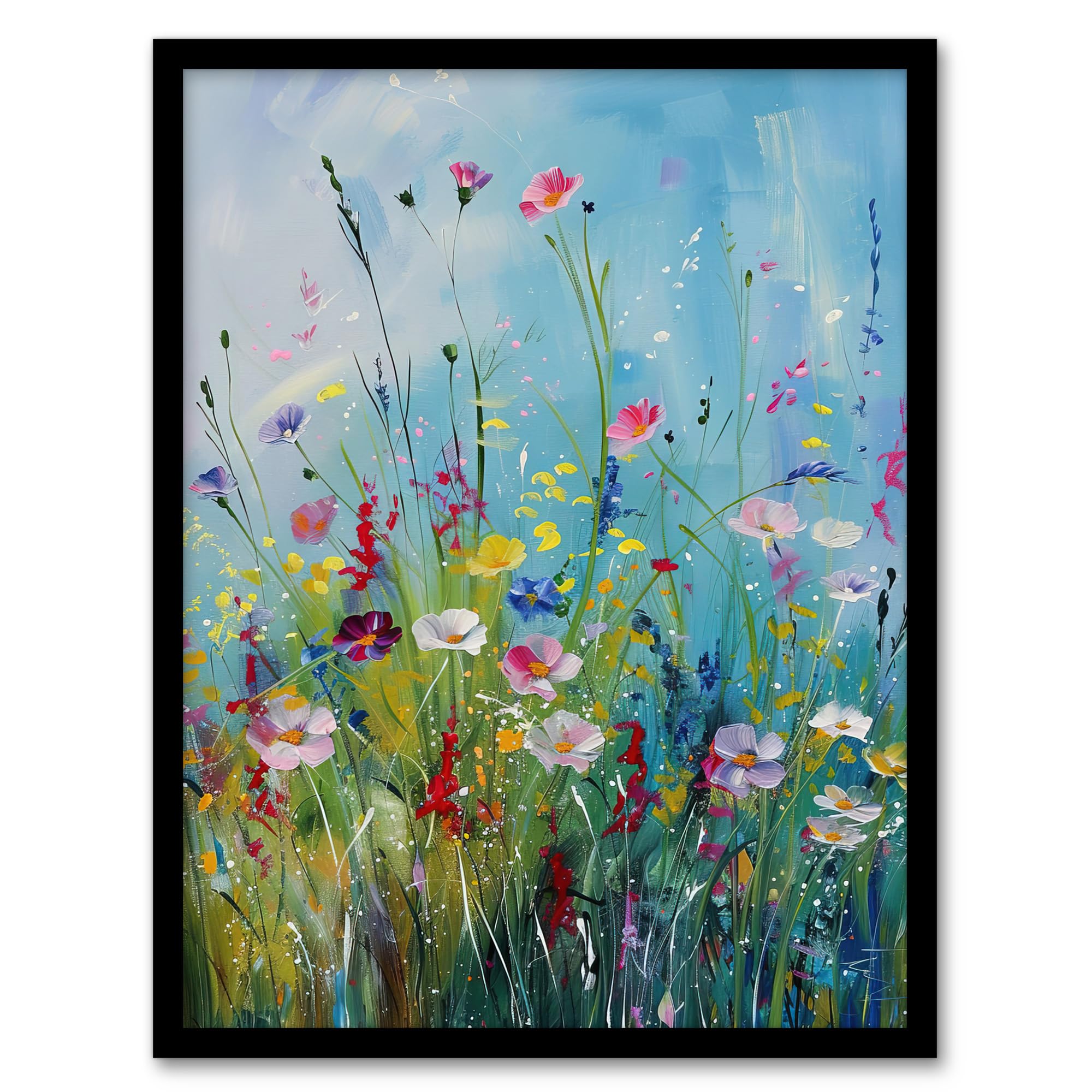 Artery8 Delicate Wildflower Meadow Floral Painting Living Room Artwork Framed Wall Art Print A4