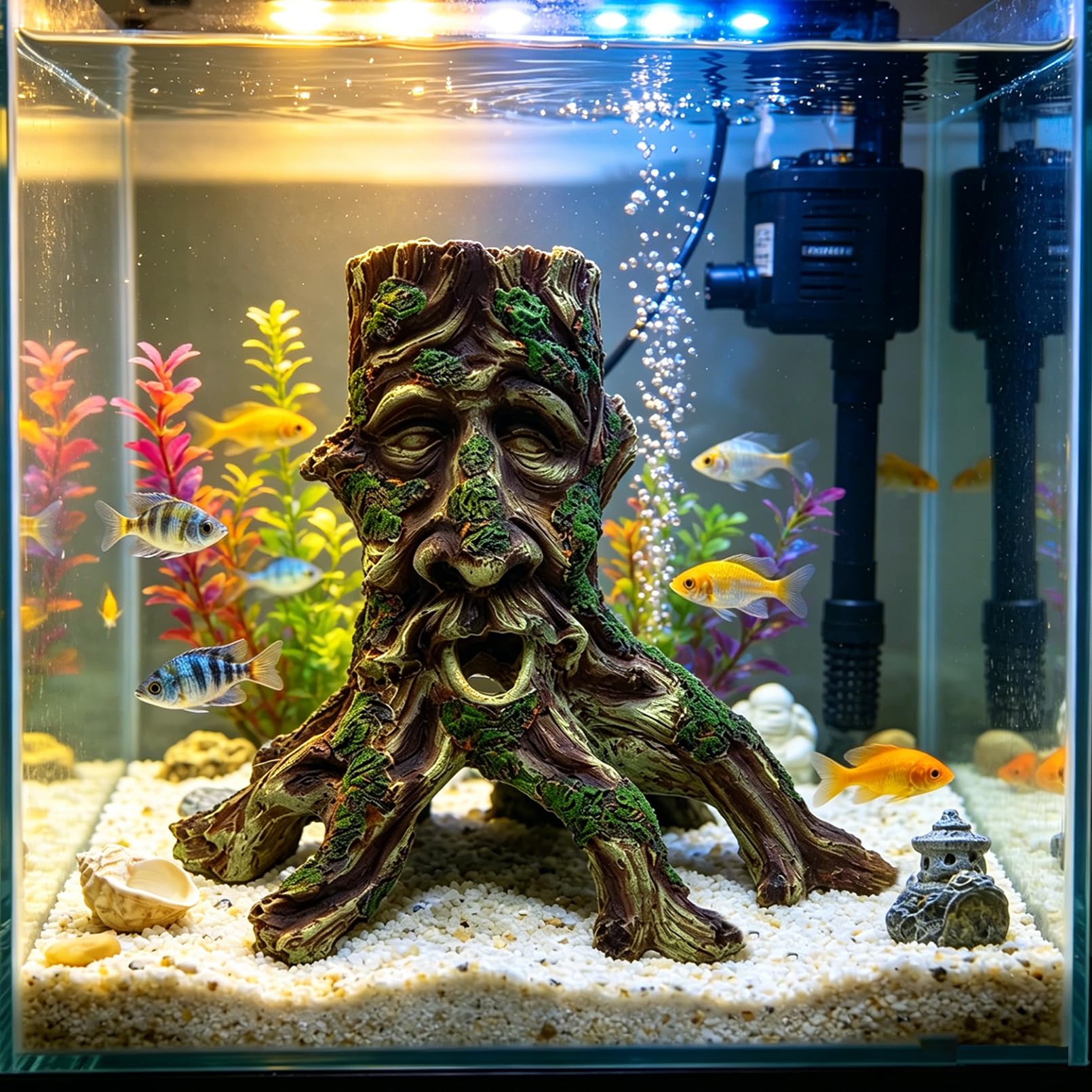 Tfwadmx Grand aquarium en bois flotté en décomposition tronc terrarium en résine creuse arbre racine bûche ornement décoration d'aquarium cachettes escalade accessoires pour barbu, dragon, serpent