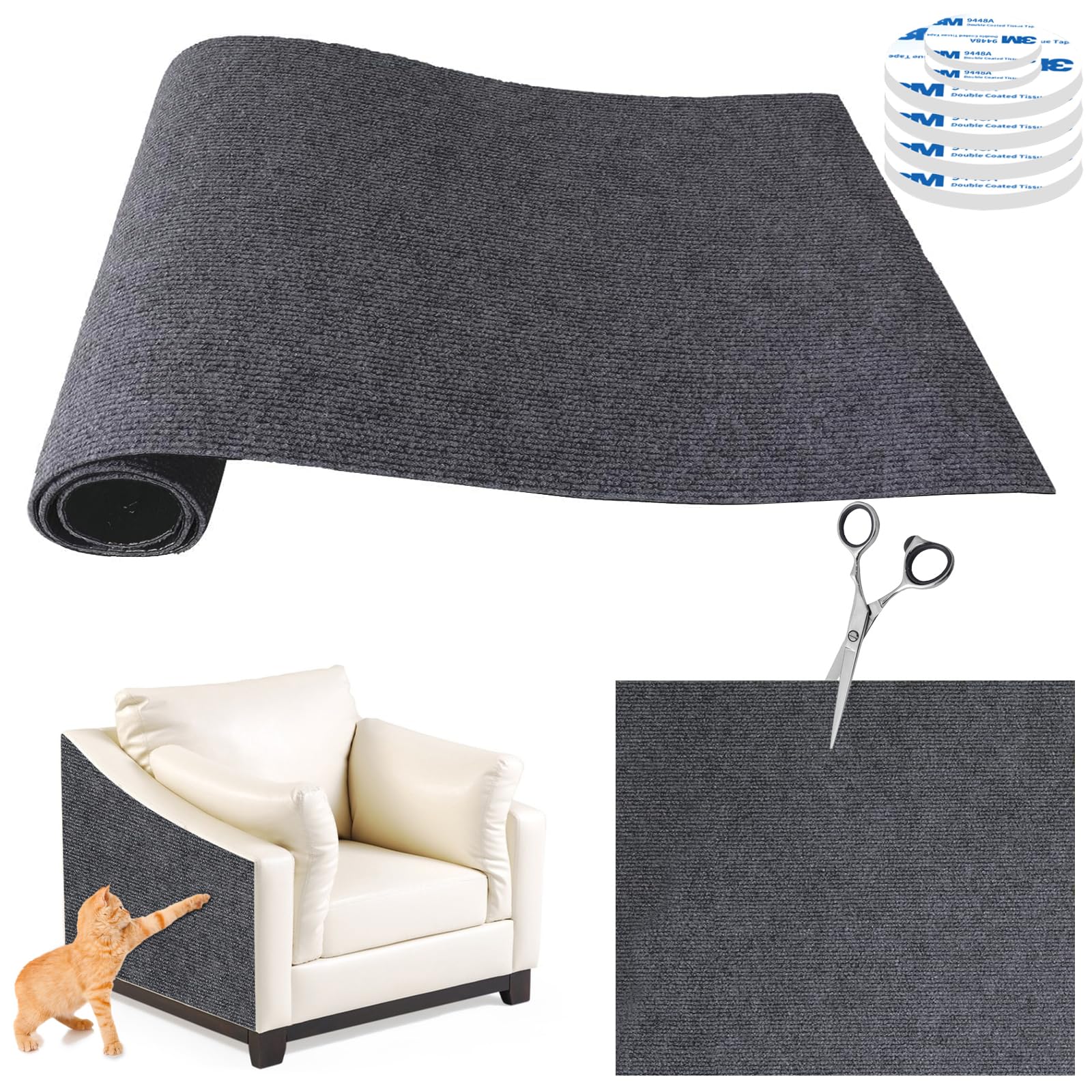 100cmX30cm Selbstklebend Kratzmatte Katze, Kratzschutz Sofa Katze, DIY Kratzbretter Katze kratzwand für Katzen Möbel Kratzteppich Couch-Schutz (Dunkelgrau, 100X30cm)