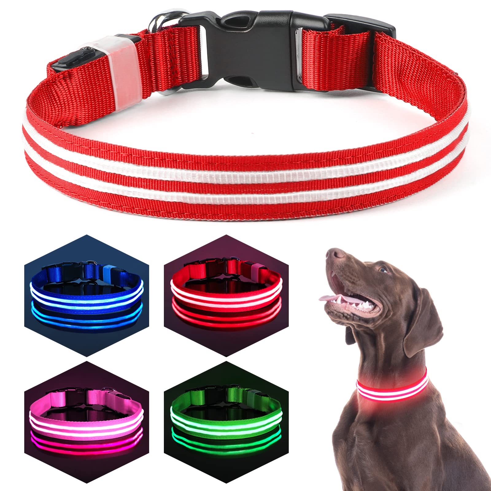 LED Dog Collar, MASBRILL Light Up Dog Collar USB Rechargeable