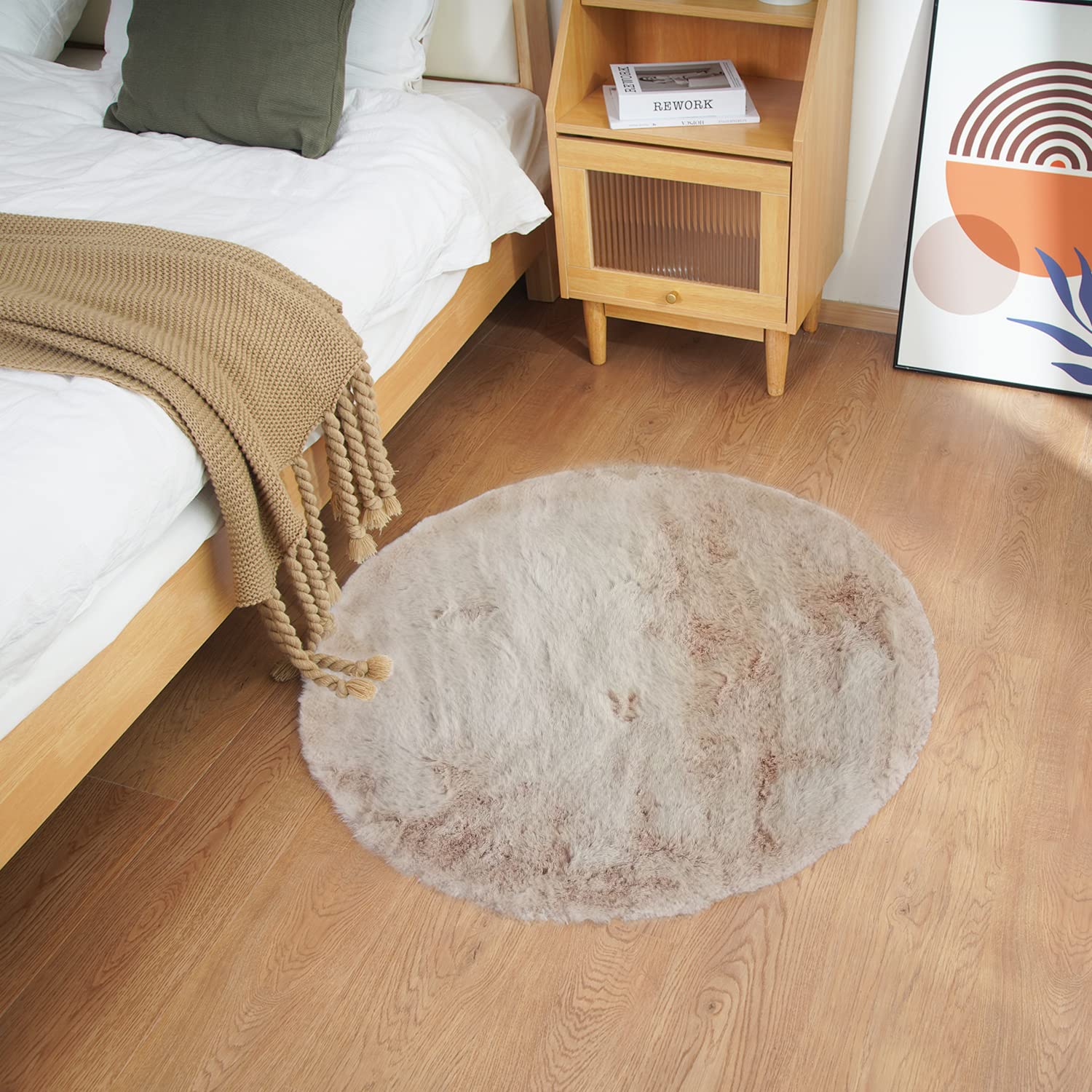 Amazon.com: Ghouse Faux Rabbit Fur Round Rug 3ft Light Brown Beige 