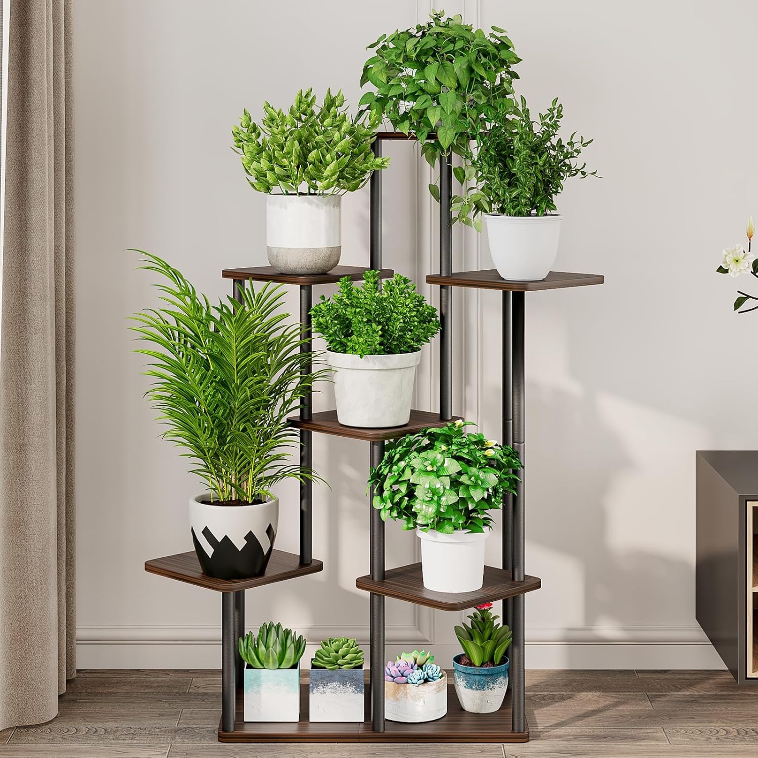 Snazzy 7 Tier Black Indoor Plant Stand Metal Flower Shelf for