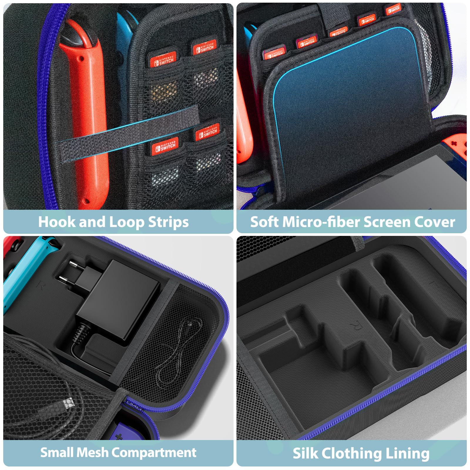 OIVO Schutzhülle für Nintendo Switch und OLED, Harte Reisetasche für Nintendo Switch Zubehör und Konsole, Tragetasche Switch mit 20 Spielpatronen - 5