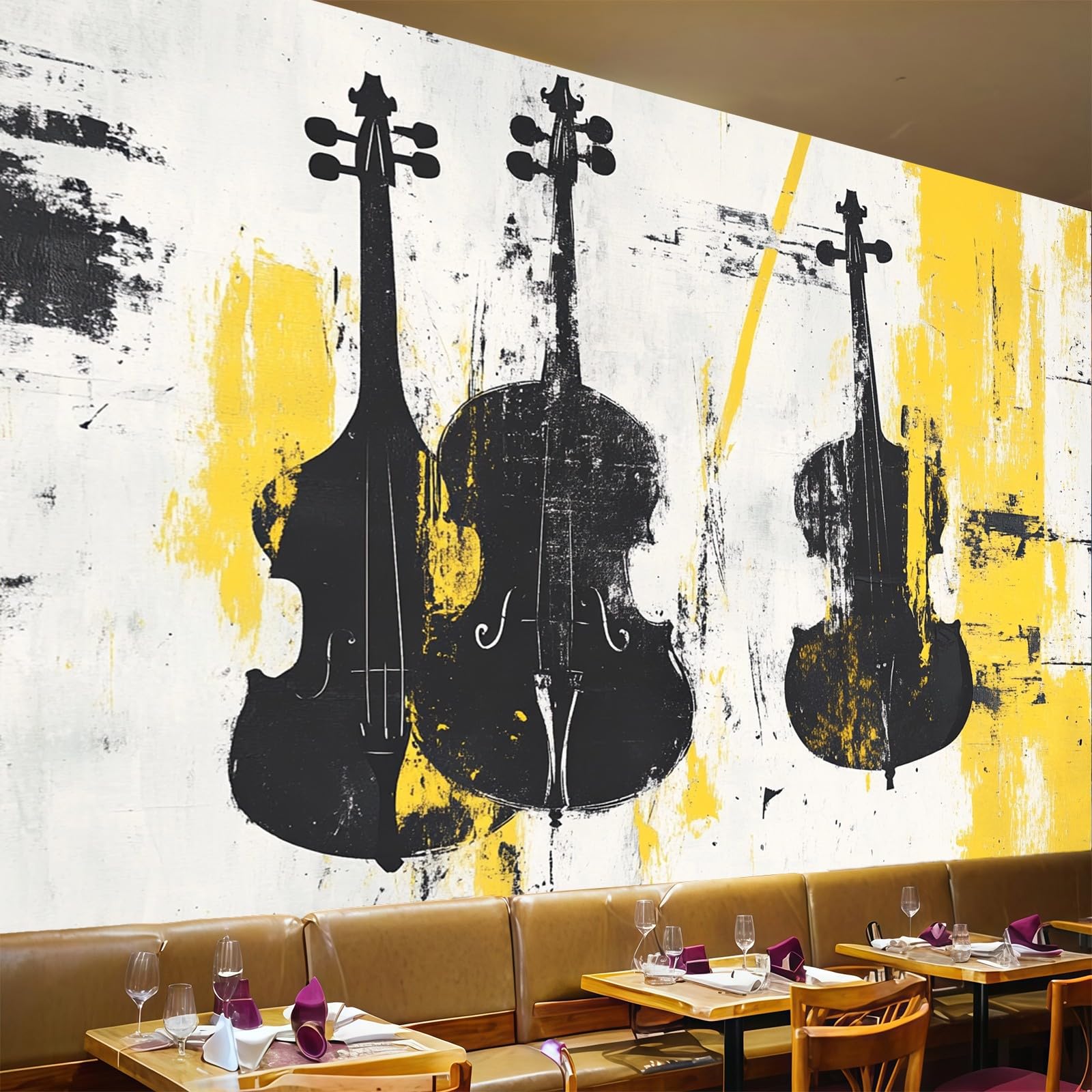 Papier peint intissé guitare graffiti pour rénover facilement un mur sombre ou abîmé 200x140