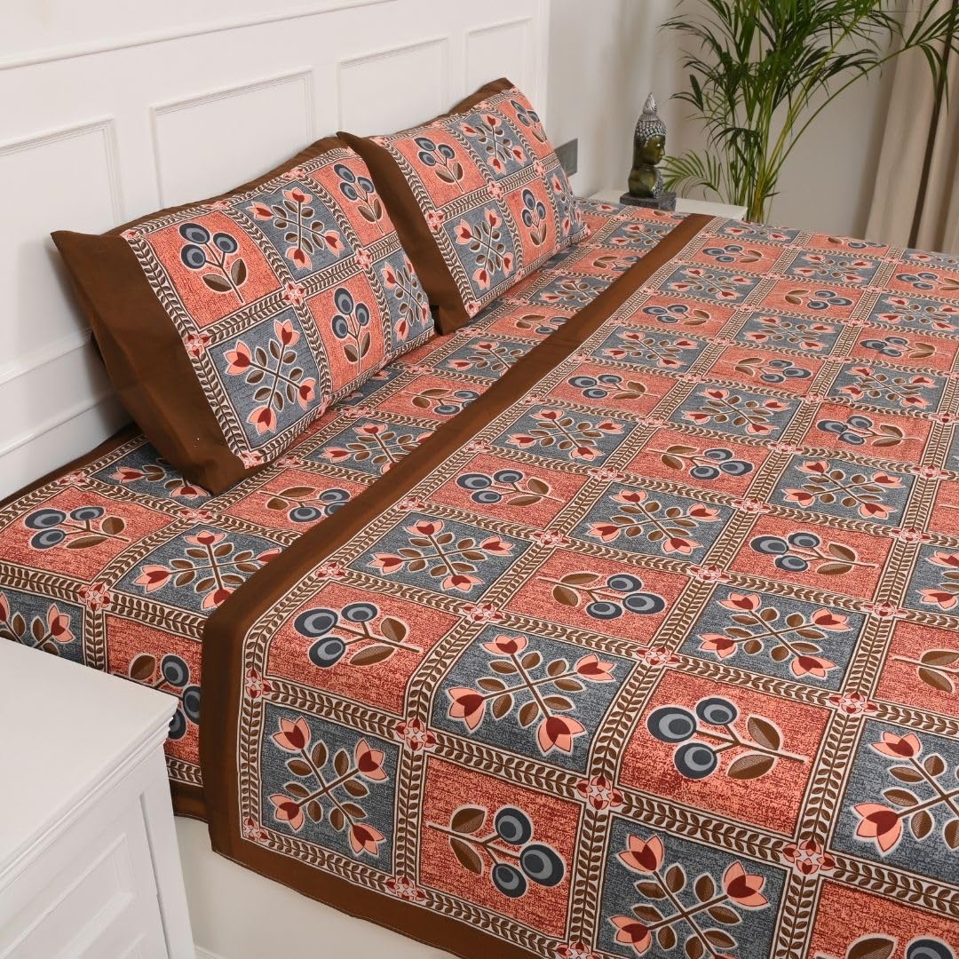 Jaipur Weaves Bedsheet for Double Bed Queen Size 100% Pure Cotton Bed Sheet with 2 Pillow Covers, Super Soft Cozy Bedsheets Set,90x100 inches (Rustic Orange, Double) (B0DB8VTB2B) Amazon Price History, Amazon Price Tracker