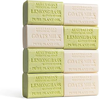 Australian Botanical Men's Soap Bars, Duo Pack Luxury Body and Beard Bars, Lemongrass and Goats Milk Soap, Gift for Men, 6.6 oz. 4 Bars of Each, 8 Pack