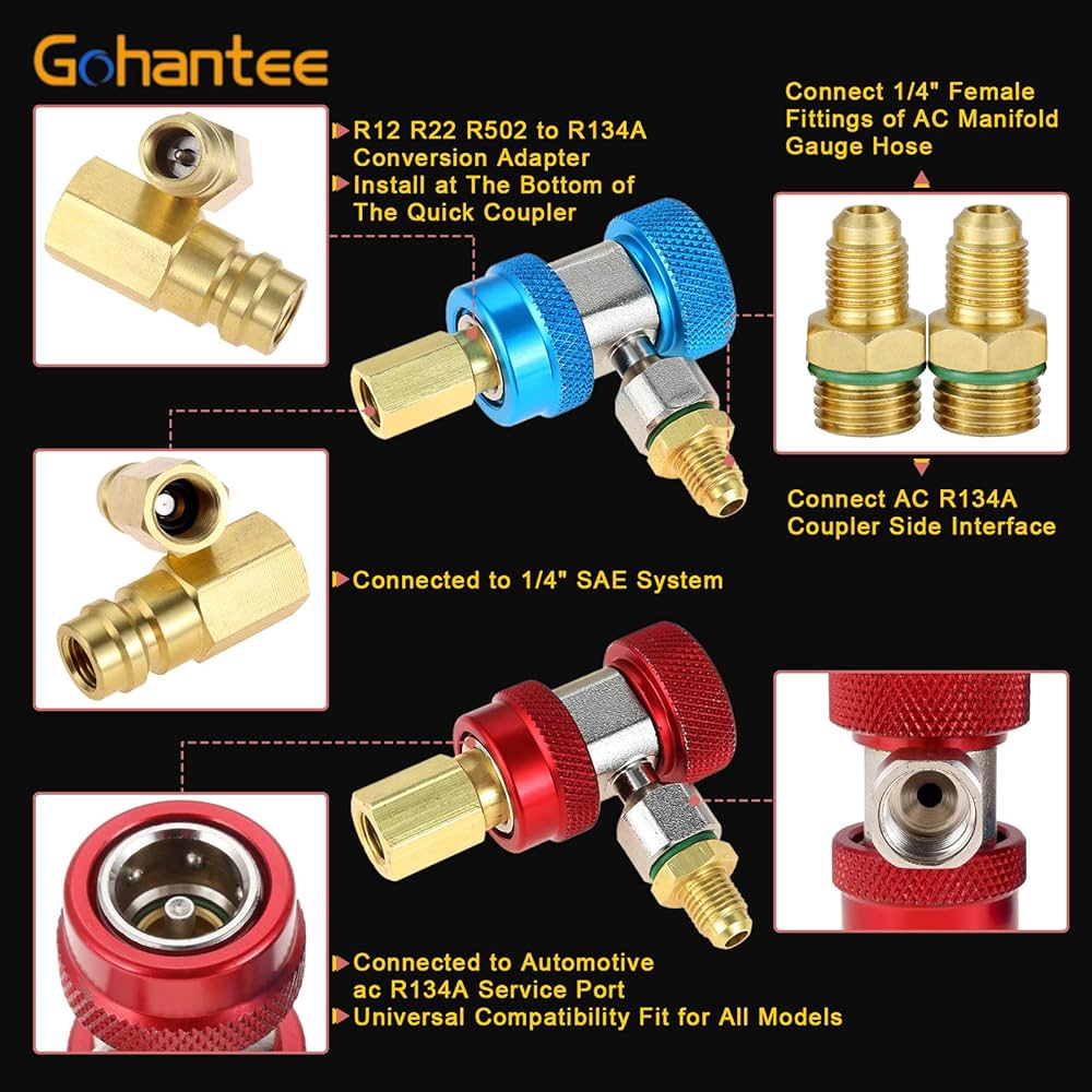 Connector Adapter AC R134A Quick Coupler High/Low Adjuatable 2PCS Manifold Gauge