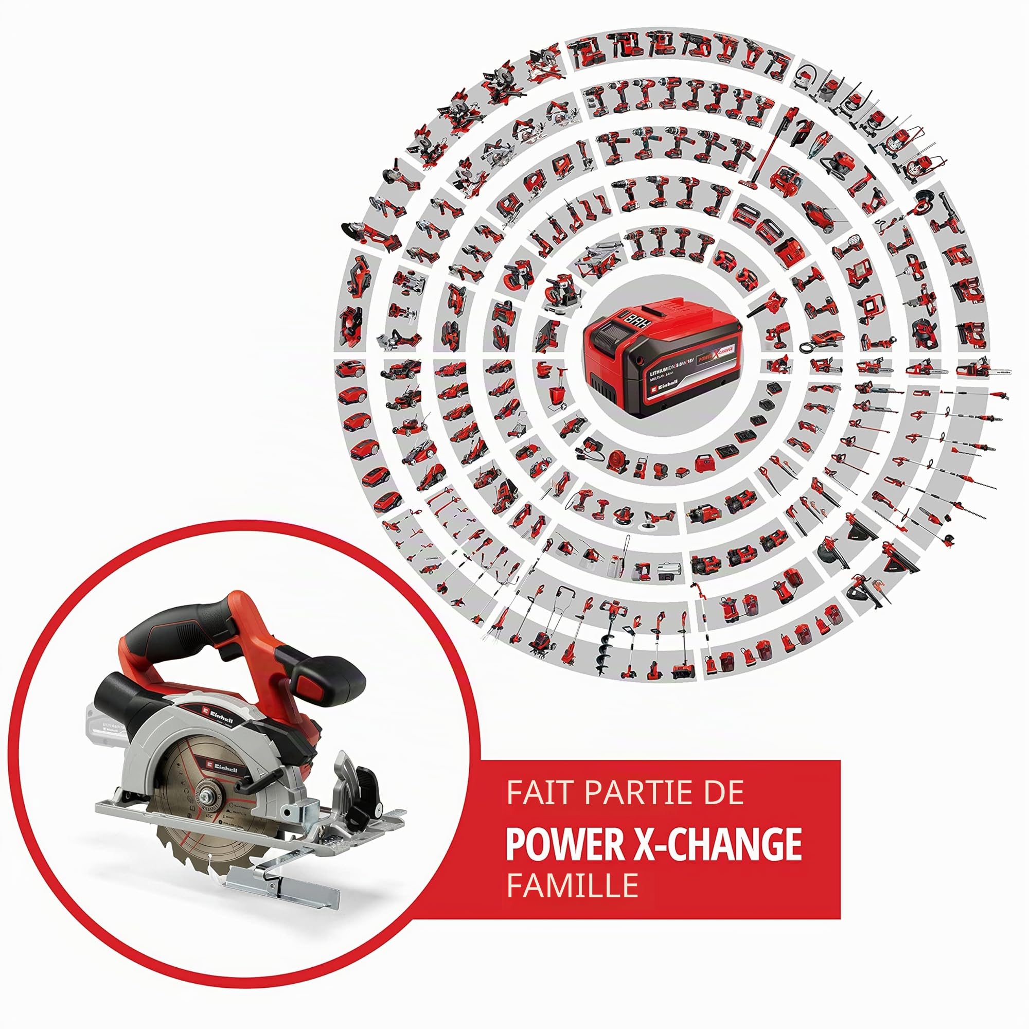 Einhell Scie circulaire Ø150mm sans fil TE-CS 18/150 Li-Solo Power X-Change (18V, Réglage sans outil de la profondeur de coupe et de l’angle d’inclinaison, LED) Livré sans Batterie ni Chargeur