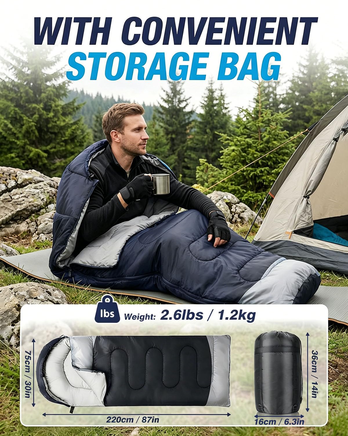 Maraiss Warm 3-4 Season Sleeping Bag for Adults & Teens, Compact & Lightweight - Image 4