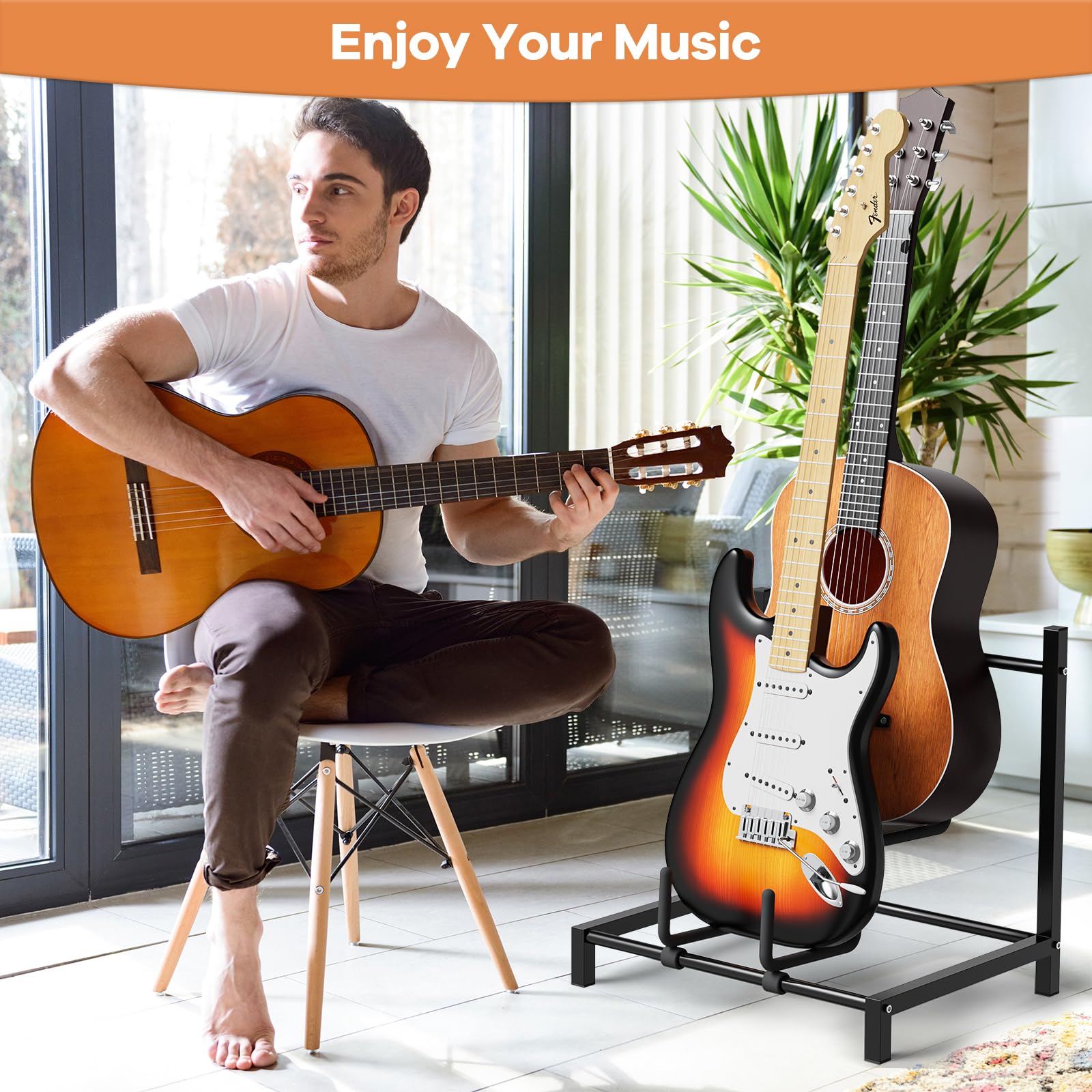 Gitarrenständer, 2 Gitarrenständer mit Verstärkerablage für Akustik-, Elektro- und Bassgitarren, verstellbarer Gitarrenständer Boden für mehrere Gitarren und Verstärker-Zubehör