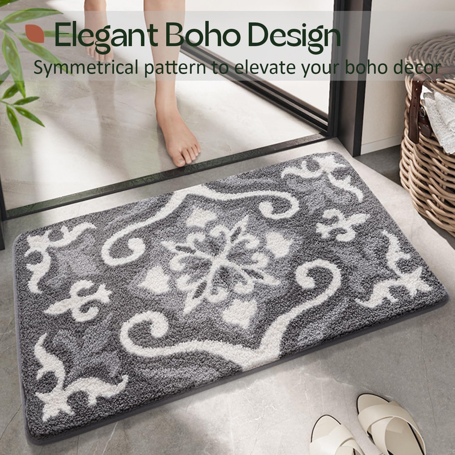 Blue Boho Vintage Tufted Bath Mat Microfiber, Non Slip, Vintage Bathroom Rugs Machine Washable for Bathroom Floor Tub Sink Door Mat (Blue, 31.5x19.7inch)