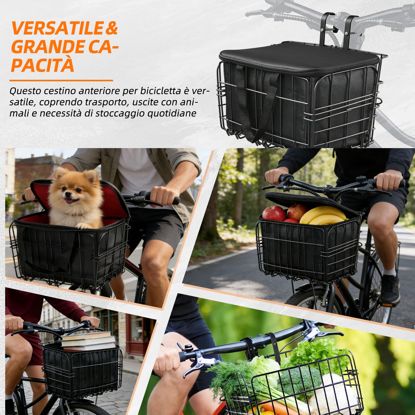 Cestino da bicicletta unisex per bicicletta, rimovibile, grande capacità, adatto per e-bike, mountain bike, city bike e biciclette per il tempo libero. (cestino pieghevole anteriore)