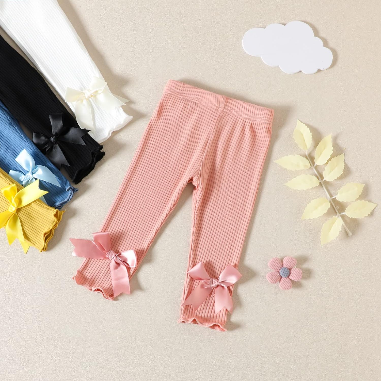 Toddler Baby Girl Legging Pants 5-Pack in Grey White Black Orange and Pink - Image 4