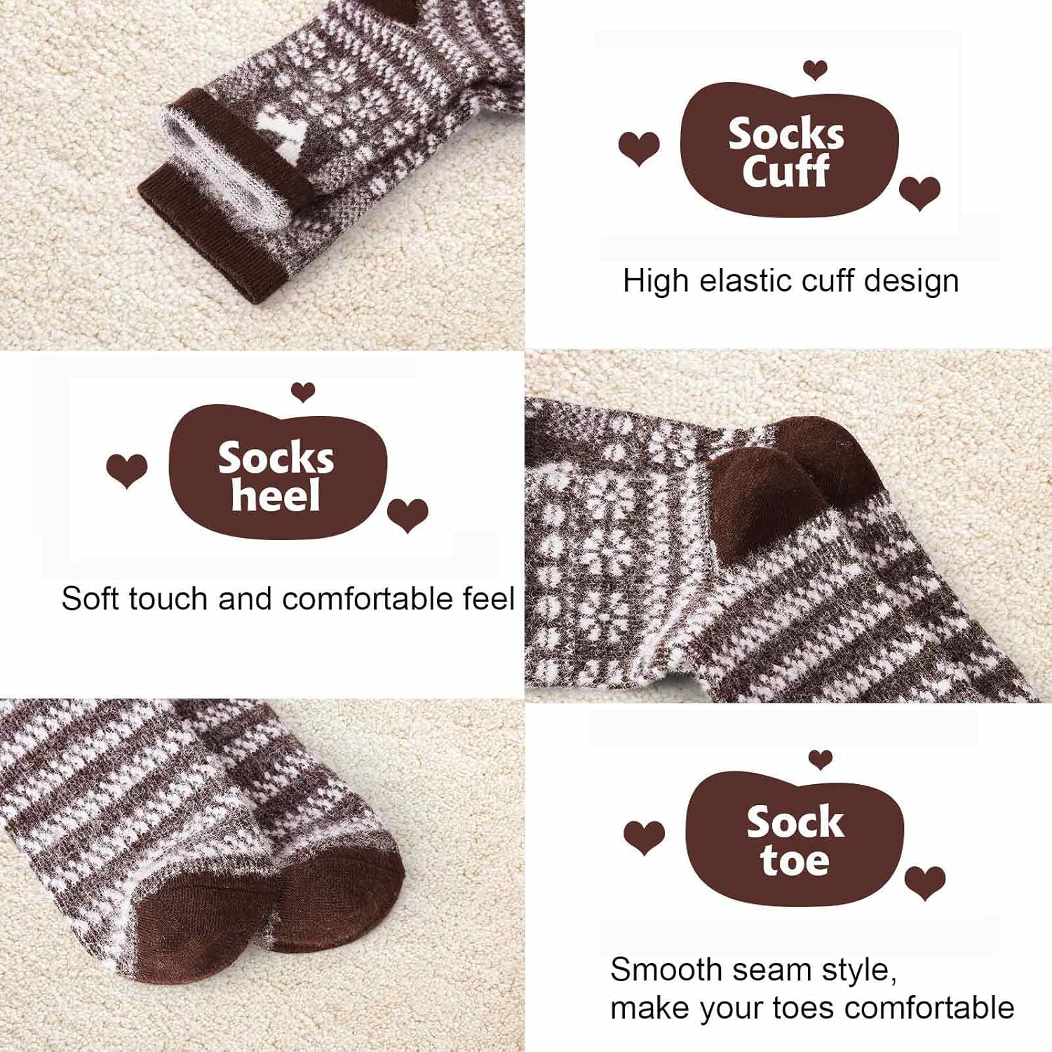 SISOSOCK 5 Pairs Fuzzy Soft Cozy Fluffy Socks for Women, Casual Thick Plush Comfy Sleep Socks, Warm Winter Gifts for Women - Image 3