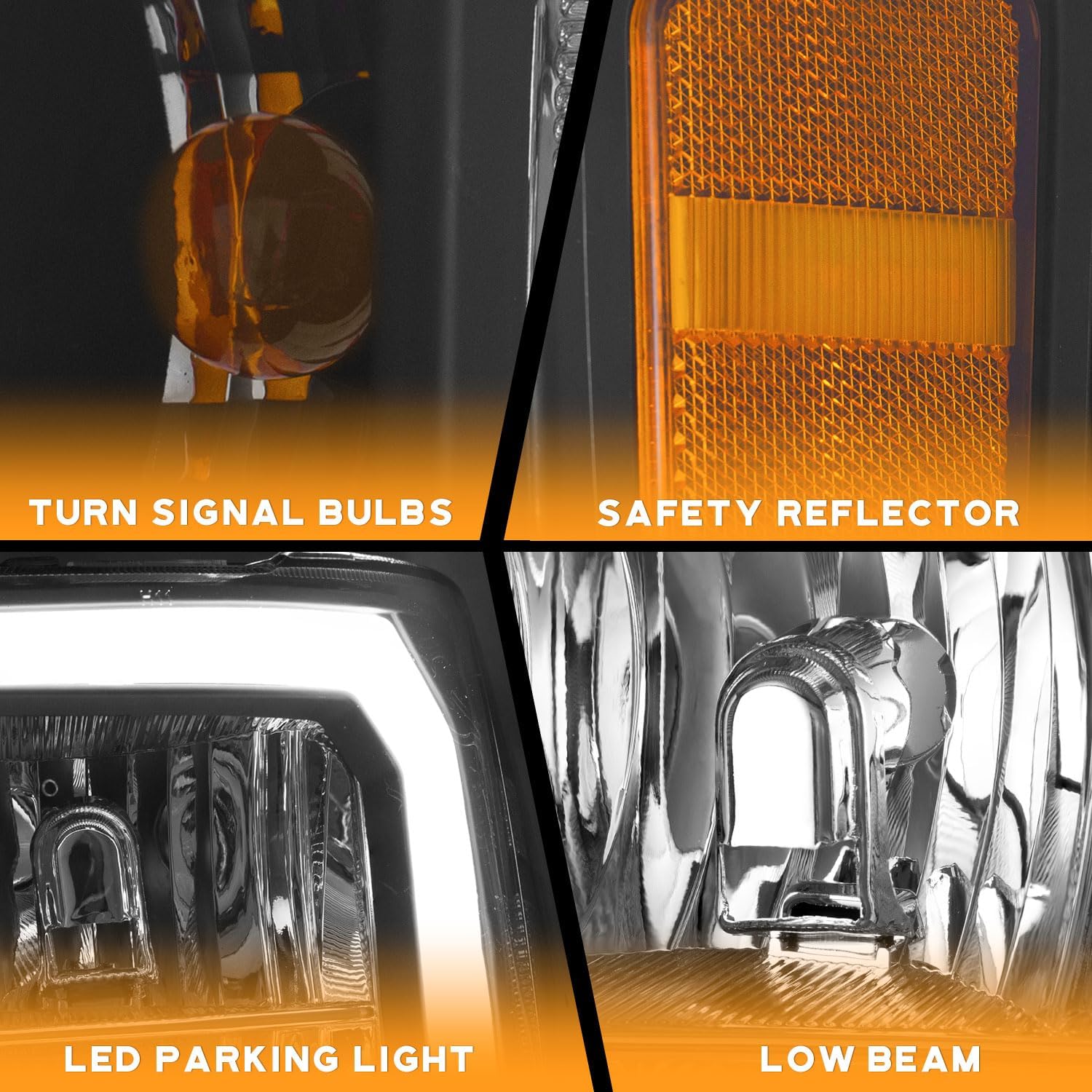 WEELMOTO DRL Headlights Assembly Compatible with 2007-2013 GMC Sierra 1500, Headlight for 07-14 Sierra 2500 HD 3500 HD Replacement Black Housing Amber Reflector With DRL