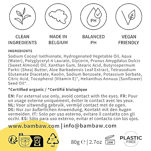 Miniatura 8 de Bambaw  Barra de jabón de afeitar  Barra de afeitar de arcilla blanca orgánica y aloe vera  Jabón de afeitar para piel sensible  Jabón de afeitar