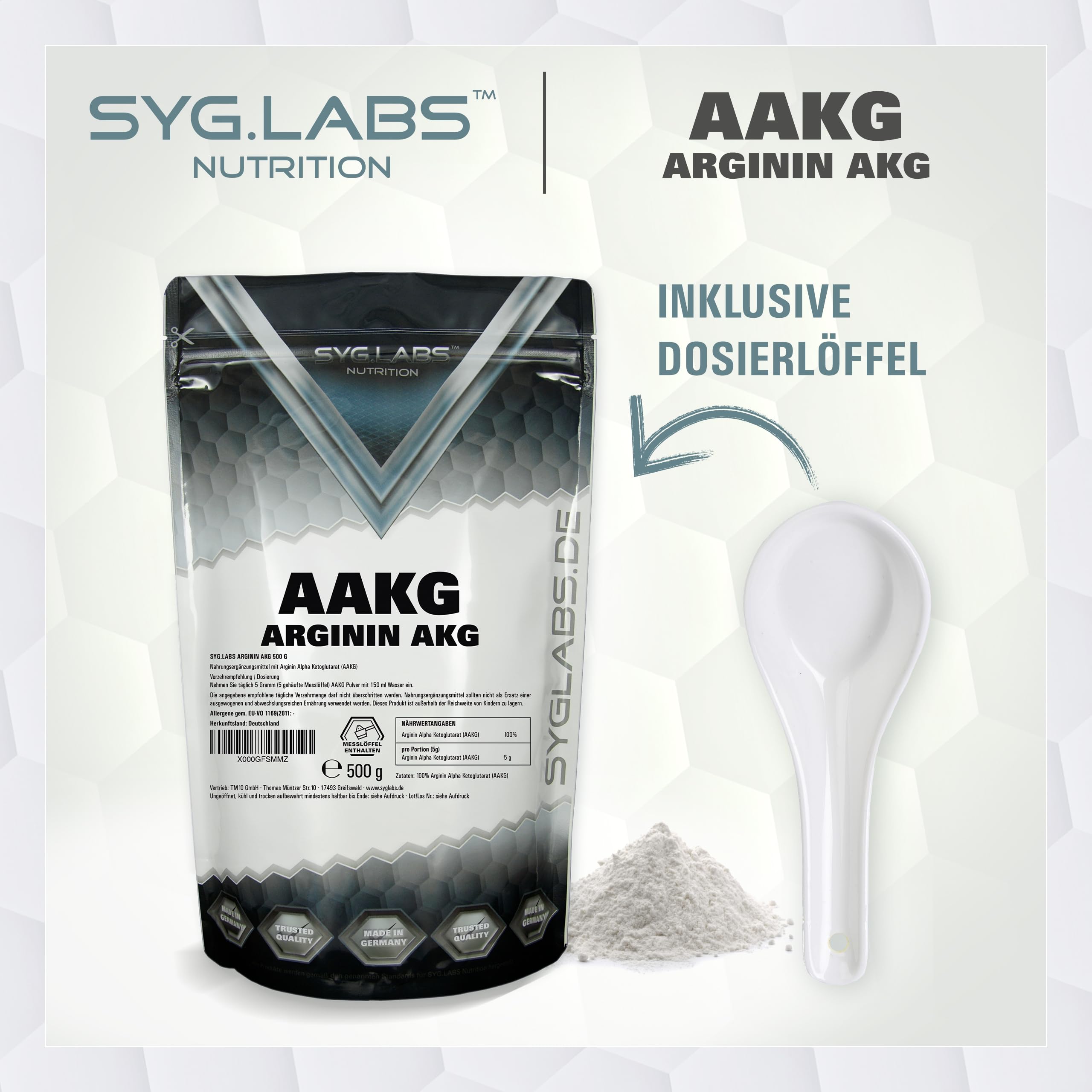 AAKG Arginin AKG Pulver - 500g L-Arginin Alpha Ketoglutarat 2:1 - ohne Zusätze -vegan