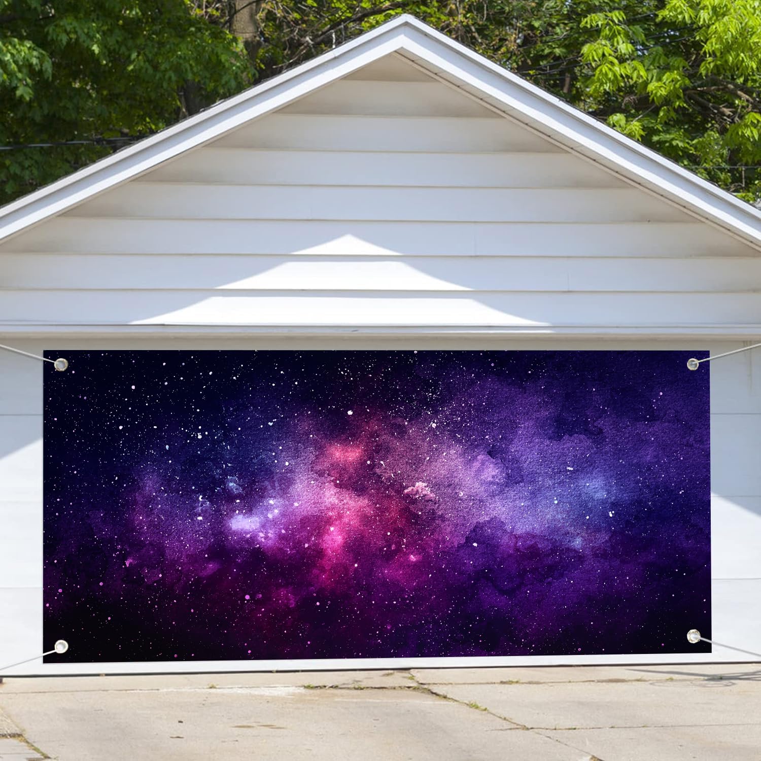 Starry Night Garage Door Backdrop, Purple Glitter Galaxy Garage Door Cover 13 x 6 ft, Universe Outerspace Background Banner Outdoor Indoor Kids Adults